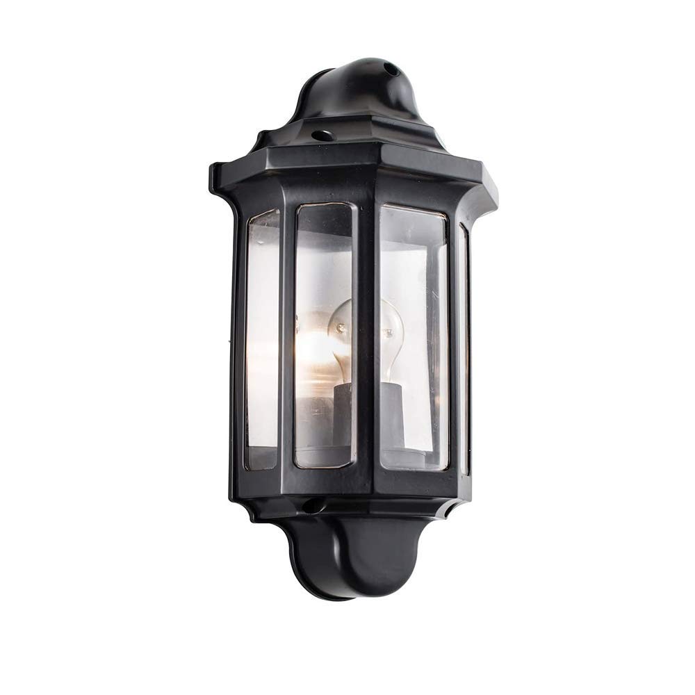 Saxby Traditional Black Outdoor Garden Porch Security PIR Motion Sensor Presence Detector Half Lantern E27 Wall Light Lamp IP44 Rated