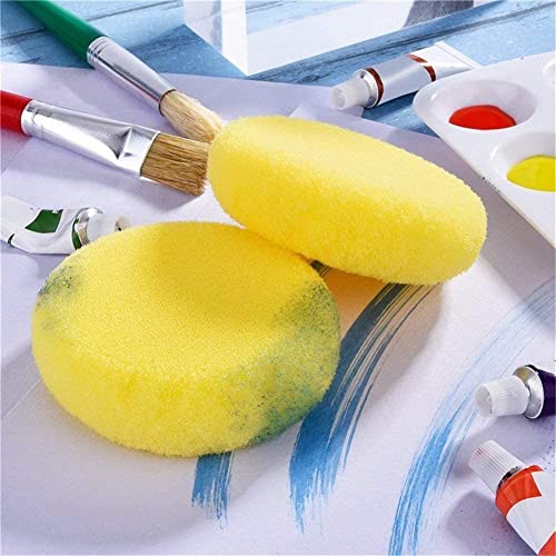 Image of KRAFTMASTERS 2PCS Round Painting Sponge for Children W atercolor Oil Painting Art Drawing Craft Clay Pottery Sculpture Cleaning Tool (Yellow Colour)