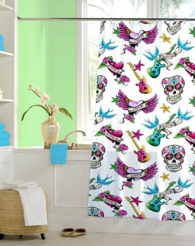 Crystal Bay No More Mildew Shower Curtain/Liner 100% Vinyl Waterproof 70-inch by 72-inch (Tattoo)