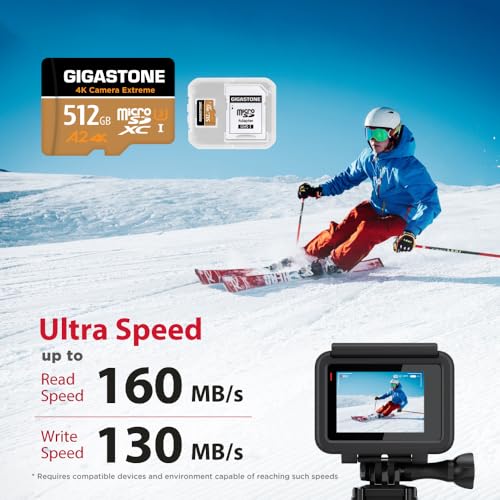 Image of [Gigastone] 512GB Micro SD Card, 4K Camera Extreme, MicroSDXC Memory Card for Nintendo-Switch, Security Camera, DJI, Drone, UHD Video, R /W up to 100 /60MB /s, UHS-I U3 A2 V30 C10