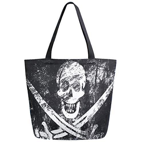 Vintage Skull Extra Large Canvas Shoulder Tote Top Storage Handle Bag for Gym Beach Weekender Travel Shopping