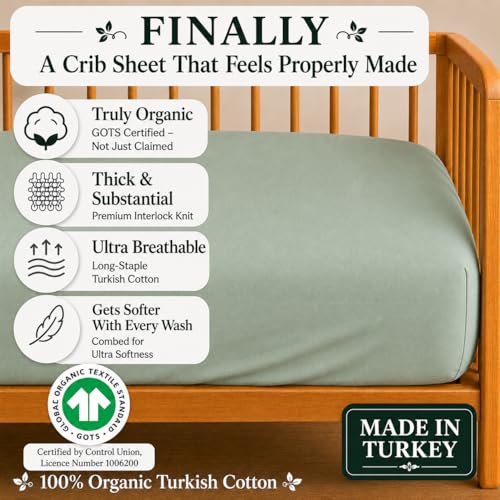 Image of Signature Crib Sheet - Organic Heritage Turkish Cotton, GOTS Certified Premium Weight, Ultra Soft, Breathable Fitted 1 Pack - Toddler Bed Mattress Sheets for Boys & Girls