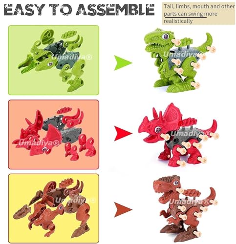 Image of Umadiya Branded Toys STEM 4pcs Dinosaur Toy - Take Apart Dinosaur Toys | Building Learning Educational Toys for Kids Boys and Girls with Screwdrivers (Dino-4)