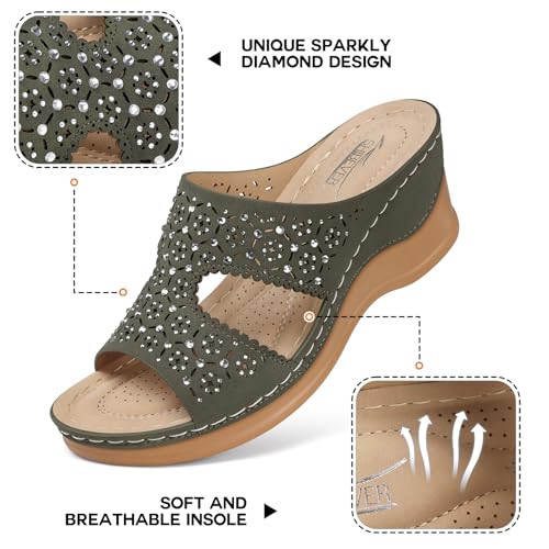 Image of SHIBEVER Wedge Sandals for Women Dressy: Summer Slip On Womens - Slide Comfortable Walking Platform Sandals