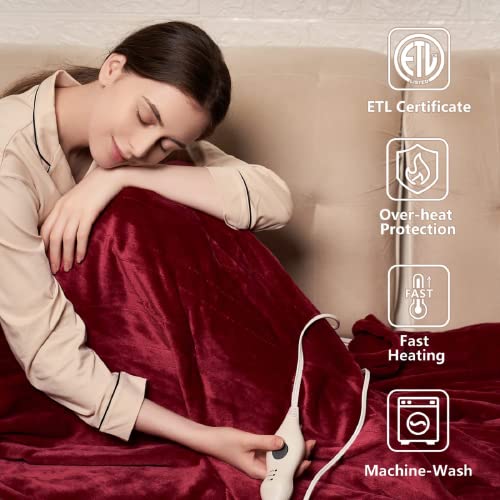 Tefici Electric Heated Blanket Throw, Super Cozy Soft 2-Layer Flannel 50" x 60" Heated Throw with 3 Heating Levels & 4 Hours Auto Off, Machine Washable, ETL&FCC Certified, Home Office Use, Red - Image 3
