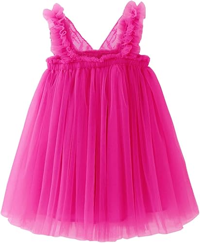 Miniatura 4 de BGFKS Vestido tutú de tul de mariposa en capas para niñas pequeñas, vestido de princesa con diadema de flores