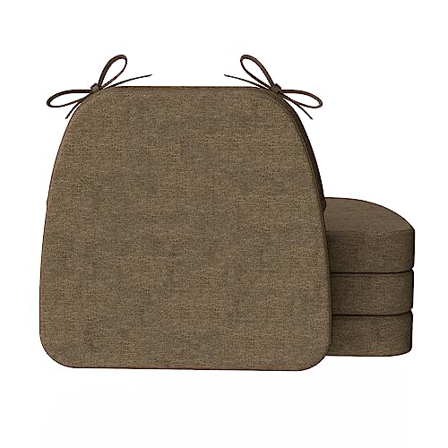 Image of AAAAAcessories D-Shaped Chair Cushions, 2 inch Thick Dining Chair Pads with Ties and Removable, Machine-Washable Cover, 17 inch x 16 inch, Set of 4, Taupe