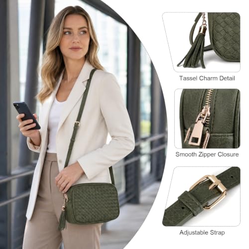 Image of AFKOMST Woven Crossbody Bags for Women Small Boho Purse with Roomy Space | Vegan Leather Camera Bag; Lightweight; Fits iPad mini, Long Wallet; Hands-Free Everyday