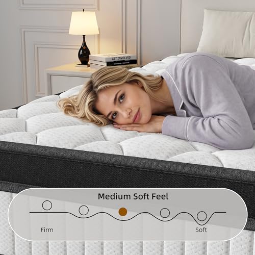 12 Inch Hybrid Mattress King Size, Cooling Memory Foam and Pocket Spring Bed in a Box, Medium Firm Support with Pressure Relief & Motion Isolation, CertiPUR-US Certified, Fiberglass Free by Generic - Used condition - Image 3
