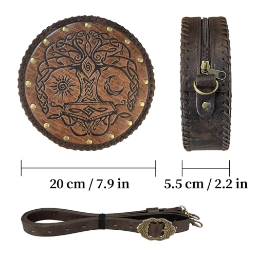 Image of HiiFeuer Viking Embossed Crossbody Bag, Nordic Faux Leather Belt Bag Satchel Bag, Medieval Portable Cosplay Shoulder Bag | Embossed