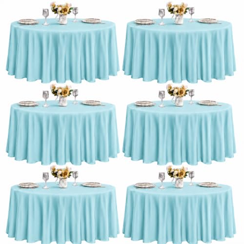 Image of 6-Pack Round 120-inch Dusty Blue Table Cloths, Solid Stain and Wrinkle Resistant Circular Tablecloth, Premium Plain Weave Polyester Fabric Table Linen Covers for Hotel, Banquet