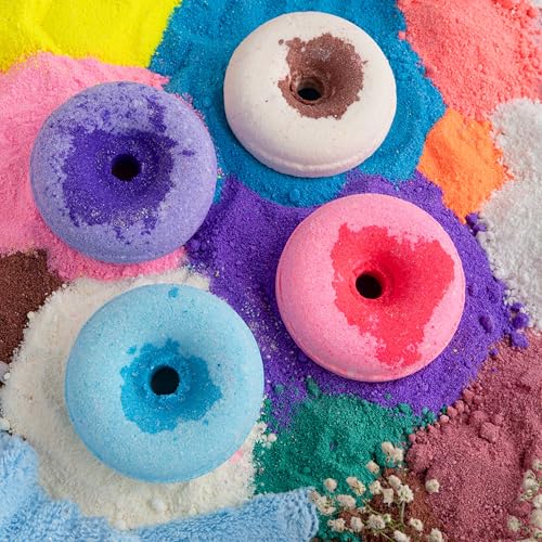 Image of THE BODY BUCKET - Aqua, Rose, Lavender & Vanilla Donut Bath Bombs | All Natural Handcrafted with Aromatic Fragrance - Bath Gift for Kids, Men & Women- 65 gm each (Pack of 4)