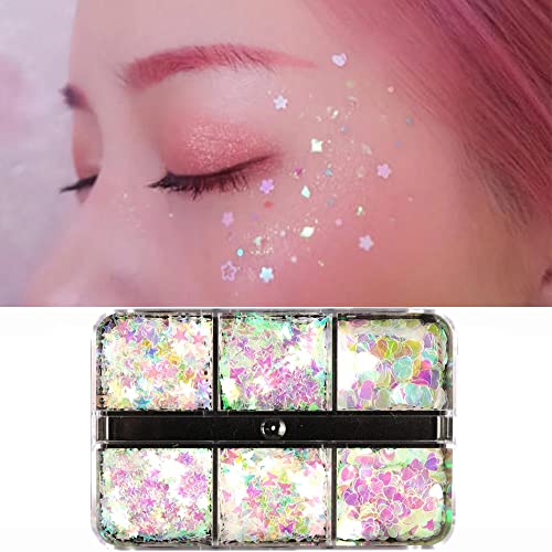6 Grids Holographic Nail Art Glitter Sequins Laser Heart Star Butterfly Design Glitter Flakes Nail Stickers Decals 3D Laser Nail Charm For Girls Women Acrylic Nail Decoration Glitter Face Hair Decor #TOP5