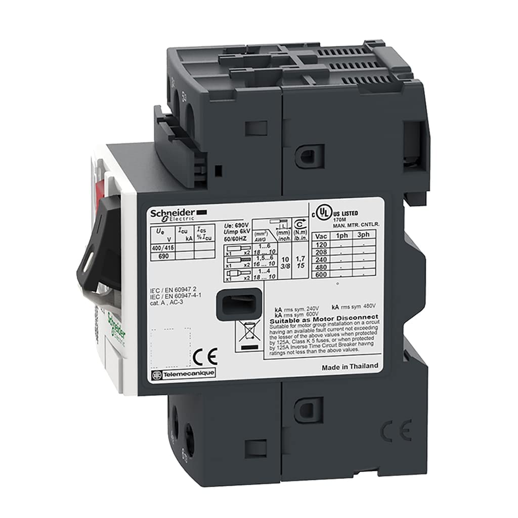 Schneider Electric GP2E14 Easy TeSys 3 Phase Manual Thermal Magnetic Motor Starter, 3 Pole, Screw Clamp Terminals, Push Button, 6-10 Amps