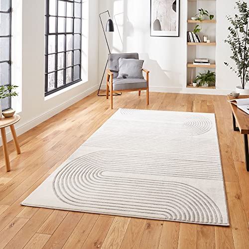 Image of Think Rugs Apollo 2683 Modern Abstract High Density Pile Rug, Grey/Ivory, 120 x 170 Cm