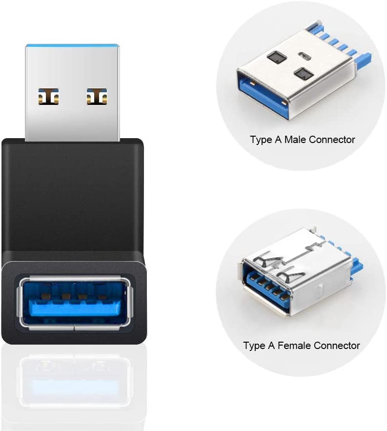 Image of 4 Pack USB 3.0 90 Degree Male to Female Adapter, Super Speed up to 5Gbps, Right Angle Design for Tight Spaces, 4 Piece