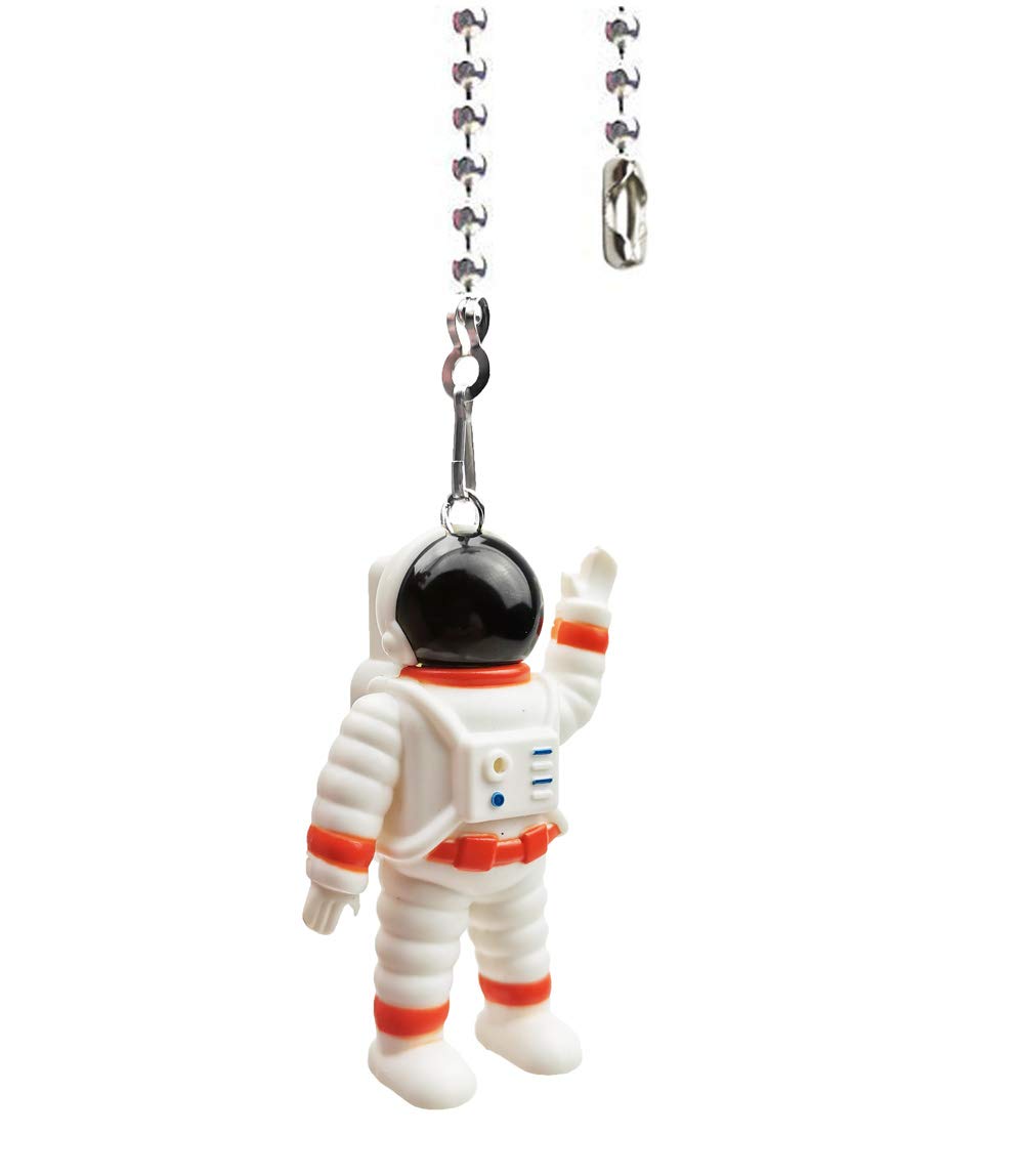 12 inch Orange Spaceman Charm Pendant Ceiling Fan Danglers Fan Pulls Chain Extender with Ball Chain Connector （Nickel)