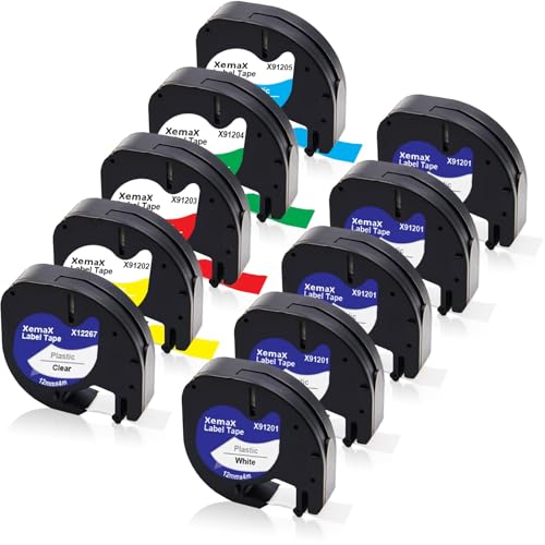 10x XemaX Cinta de Etiquetas Compatible con Letra Recambio 16951 91221 91222 91223 91224 91225 Cinta LT Plástico 12mm x 4m para Etiquetadora LT 100H 100T XR XM QX 50 2000 200B 80