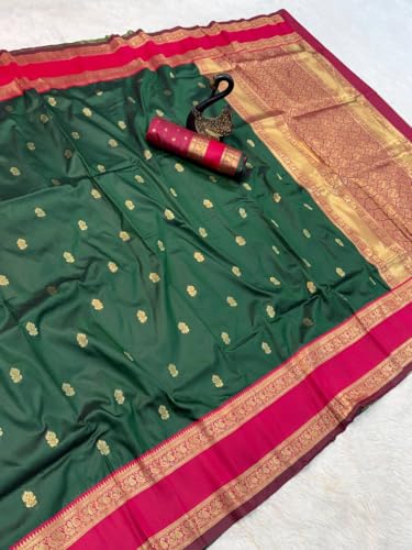 Image of Dharmavaram Pattu Paithani Saree Pure Silk Zari Weaving Floral Border Rich Pallu With Blouse Piece