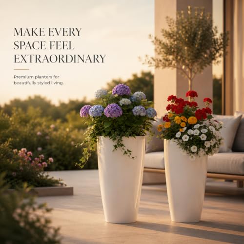 Image of Ocean Mart Plastic Tower Pot Plant 14 Inch | Large Flower Pot for Indoor & Outdoor Plants | Decorative Garden Planter | Lightweight & Durable | Pack of 2