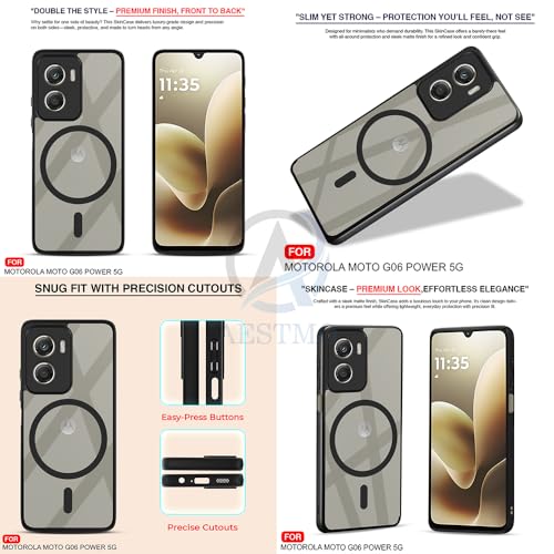 Image of AESTMO Moto G06 Power 5G Back Cover | 360 Protection | Crystal Clear Hard Back Transparent | Compatible with MagSafe Accessories (PC+TPU, Black Bumper)