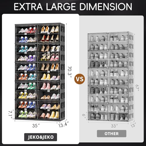Image of JEKO&JEKO 10 Tiers Foldable Shoe Rack Organizer Cabinet for Closet Entryway, Large Collapsible Shoe Storage Box with Magnetic Doors (Black)