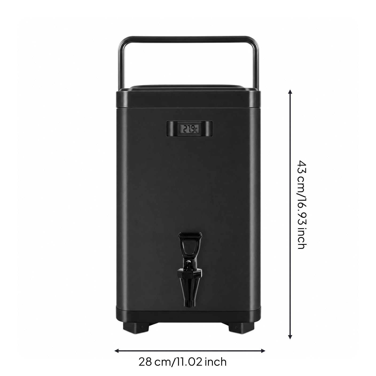 Distributeur de Boissons Isotherme Dispensateur Réservoir Conteneur Fontaine avec Thermomètre en Lecture Rapide et Poignée de Transport Solide Adapté, Noir, 12L