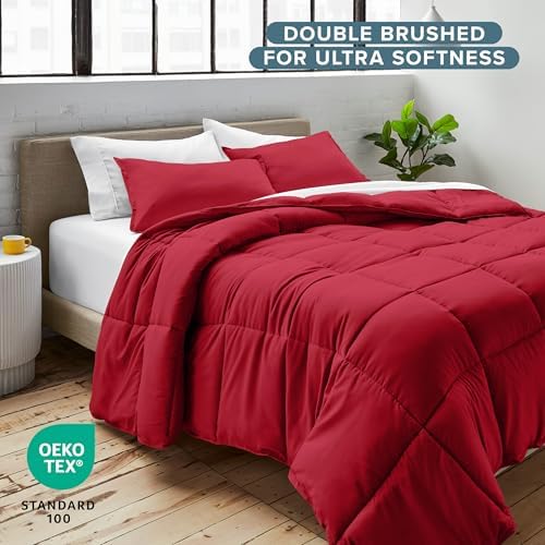Bare Home Comforter Set - Queen Size - Ultra-Soft - Goose Down Alternative - Premium 1800 Series - All Season Warmth (Queen, Red) - Thumbnail 2