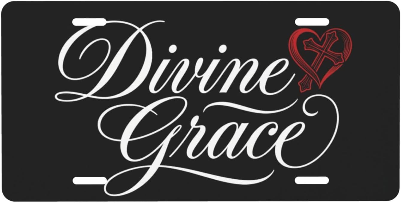 Divine Grace License Plate Christian Cross Heart Vanity Tag Front Car 6x12