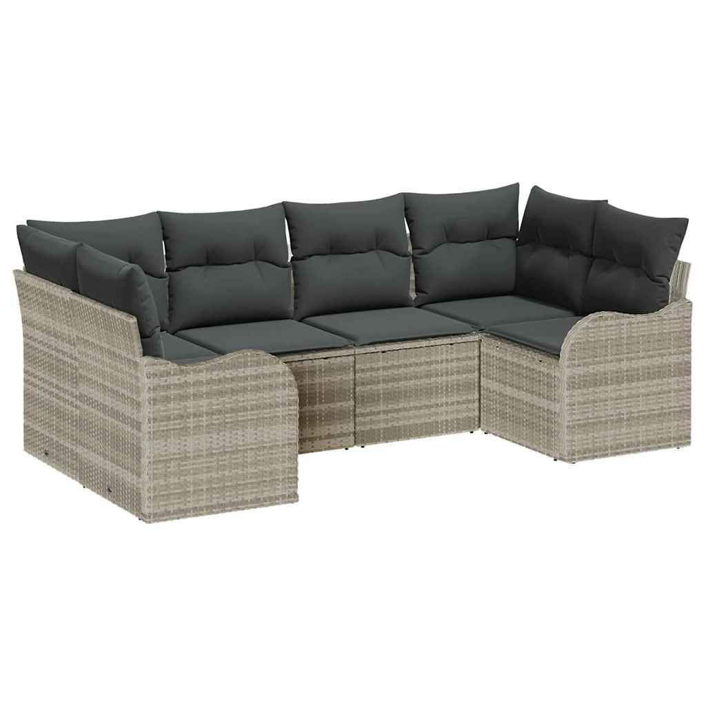 Ensemble de Salon de Jardin 6 Places en Poly Rotin Gris Clair, Canapé d'Extérieur Modulable en Résine Tressée pour Terrasse, Inclut 2 Coins, 2 Milieux, 2 Fauteuils et 14 Coussins