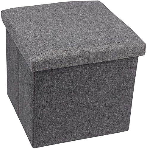 Pouf de rangement pliant lin boîte à jouets et tabouret cube - 2