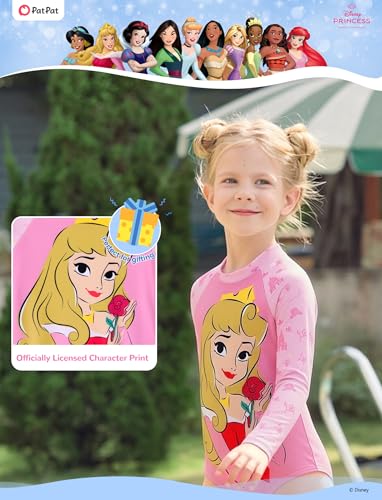 Image of Disney Frozen Stitch Princess Minnie Mouse Girls Swimsuit Long Sleeve Rashguard UPF 50 One Piece Bathing Suit Size 3M-13Y