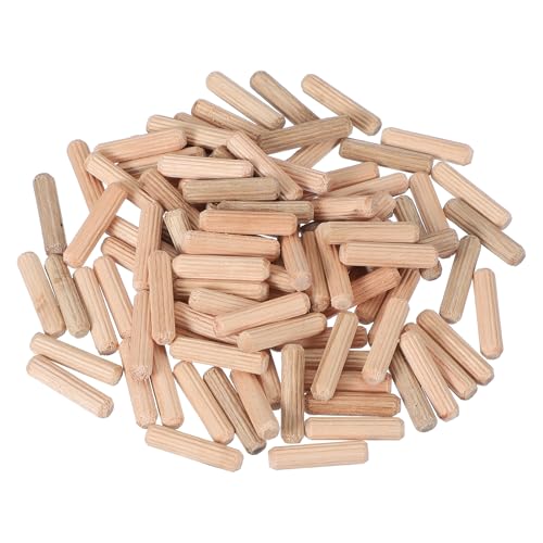 PATIKIL 100 Stück 6 x 20mm Holzdübel Set, Holzrillendübel Riffelholzdübel Holzstifte Dübel Set Gerillte Holzübelstifte Dübel Holz mit Rillen für Zimmerei Möbel Tür Kunsthandwerk Projekte