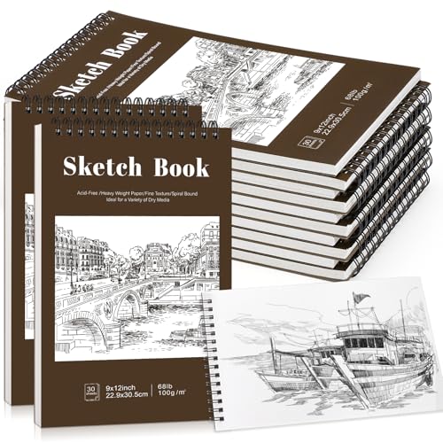 Carnet de croquis à spirale 22,9x30,5 cm Lot de 12 blocs de dessin 100g sans acide pour artistes