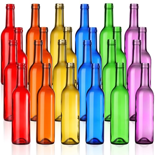 Rtteri 12 Pcs Decorative Colored Glass Wine Bottles 375ml Empty Bottles for Bottle Tree Garden Yard Outdoor Home Decor Spring Summer Party Favor Wedding Centerpiece DIY Crafts