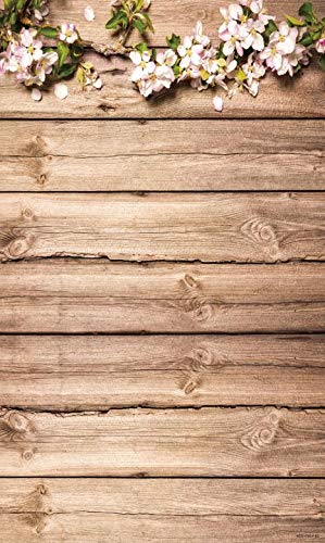 Allenjoy 3x5ft Wood Backdrop Antique Wooden Plank Board Floral Branch and Petals Background for Photography or Decoration