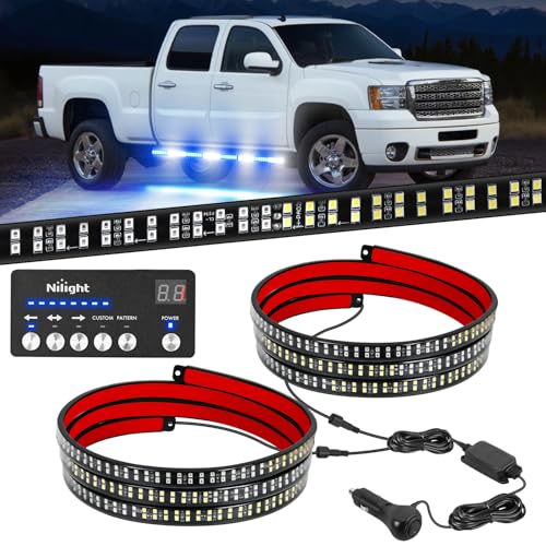 Image of Nilight 2PCS 70 Inch Emergency Strobe Light Strip with Controller 864 LED Blue White Running Board Lights Flexible Side Flashing Warning Caution Safety Waterproof for Truck Construction Pickup