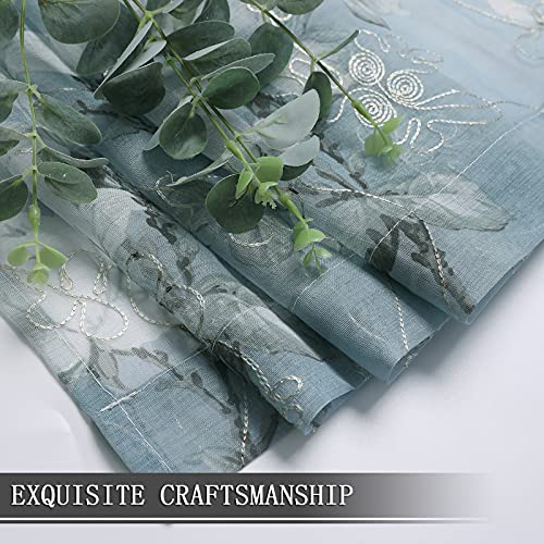 Tollpiz Floral Blue Sheer Valance Curtains Flower Print Vine Embroidery Bedroom Curtain Valances Rod Pocket Voile Window Curtains For Living Room, 54 X 16 Inches Long, Set Of 1 Panel #TOP4