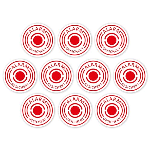 iSecur 10 Alarm-gesichert Aufkleber I 2 cm I außenklebend I UV + wetterfest I Hinweis Achtung...
