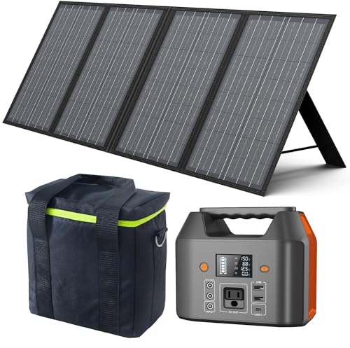 Image of EnginStar 150W Power Bank with 60W Solar Panel and Bag, 150W Power Station 42000mAh Solar Generator 6 Outputs for Outdoor Camping Home Emergency