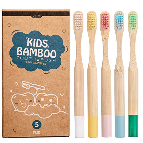 Dranixly Kids Bamboo Toothbrush, Child Size Toothbrushes Set BPA Free Soft Bristles, Natural Biodegradable Bamboo Toothbrushes (5 pack)