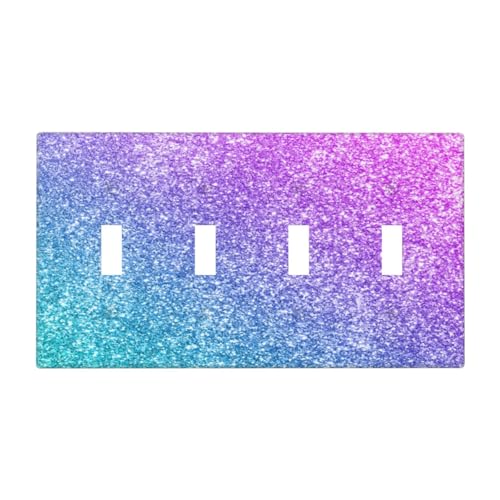 Decorative Switch Plate Covers Gillter Purple Pink Blue Gradient Sparkle 4 Gang Light Switch Cover Plate Quad Toggle Wall Plate Light Switch Covers for Bedroom Home Decor