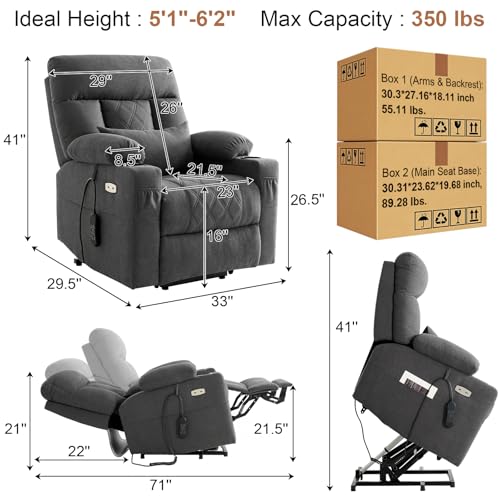 Image of BEDHOURS Tri-Motor Power Lift Recliner Chair for Elderly, Zero Gravity Infinite Position Lay Flat Lift Chair w /Adjustable Headrest & Lumbar, Vibration Massage & Heat, Cup Holders, Grey