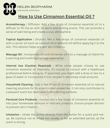 Image of Heilen Biopharm Cinnamon Essential Oils For Aromatherapy & Digestive support - 50 mL Per Bottle Pack of 1