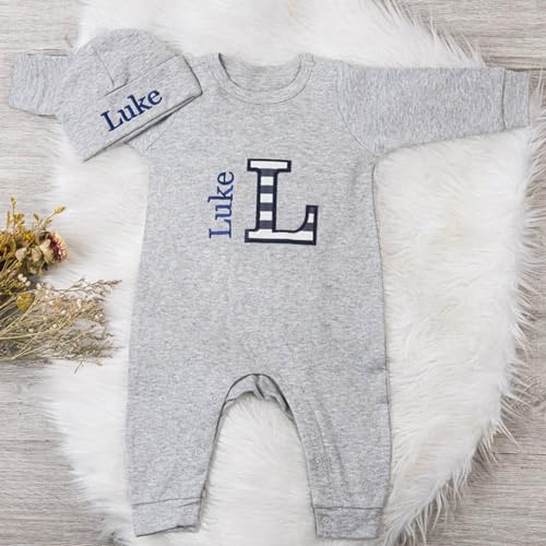 Personalized Baby Coming Home Outfit, Custom Embroidered Name Romper & Gown Set, Long Sleeve Sleepwear, New Baby Gift 5