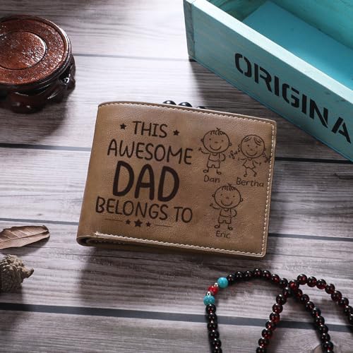 Nobelook PU Leather Personalized Men's Wallet - Customized Gifts for Men Husband Father Men's Leather Wallet Customized Wallets for Men (Brown, 3 Names)4