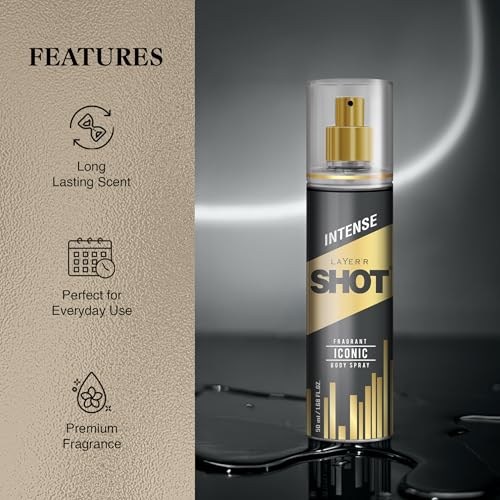 Image of Layer'r Shot Gold Iconic Body Spray for Men, Pack of 4 (4x50ml) | Long-Lasting Fresh Ozonic Citrus & Amber Fragrance | Travel Size Deodorant | IFRA Certified