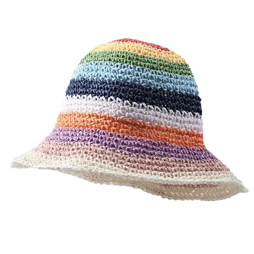 Guyibet Straw Bucket Hat Women Sun Cap Crochet Mesh Woven Wide Brim Floppy cover