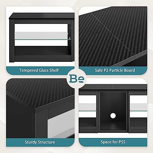 Bestier TV Stand for 70 inch TV with Power Outlets, LED Entertainment Center for PS5, Gaming TV Consoles with Glass Shelves for Living Room, 63'' Inch, Black Carbon Fiber - Image 6