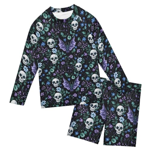 Skull Bat Flower Toddler and Baby Boys' 2-Piece Swimsuit Trunk, Long Sleeve Rashguard Bathing Suit B0404416